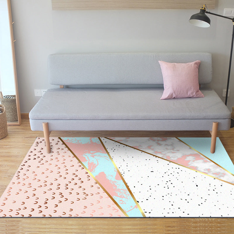 Pink Bedroom Rug Modern Color Block Geometry Marble Pattern Area Rug Polyester Washable Stain Resistant Rug | Bowlift