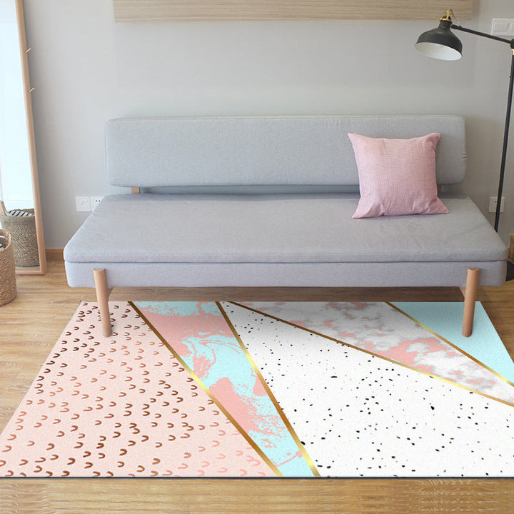 Pink Bedroom Rug Modern Color Block Geometry Marble Pattern Area Rug Polyester Washable Stain Resistant Rug | Bowlift