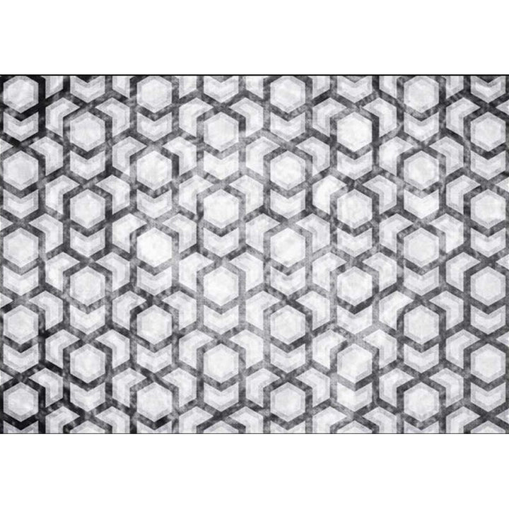 Modern living room rug in black and white with geometric hexagon pattern rug polyester non-slip backing rug | Bowlift