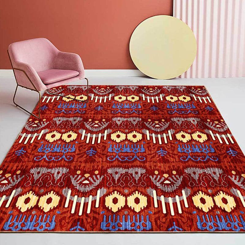 BowLift | Southwest Living Room Rug in Red Tribal Print Rug Polyester Non-Slip Back Area Rug