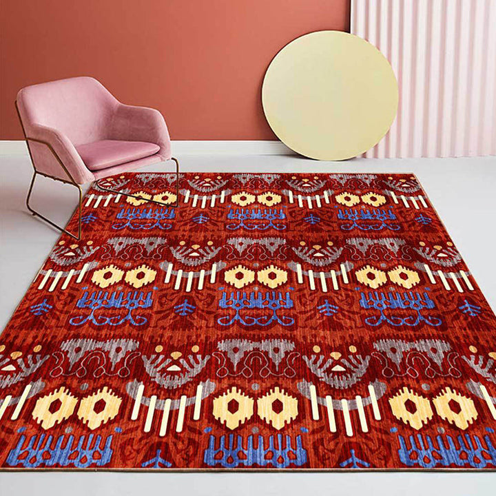BowLift | Southwest Living Room Rug in Red Tribal Print Rug Polyester Non-Slip Back Area Rug