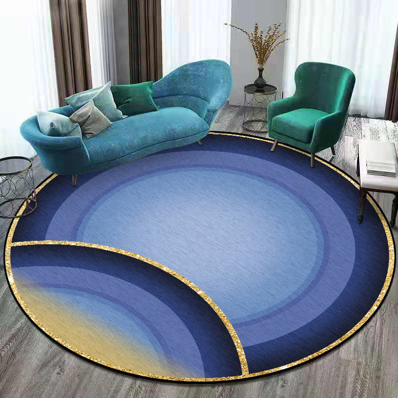 Blue modern carpet polyester ombre concentric circles pattern carpet washable non-slip back carpet for living room | Bowlift