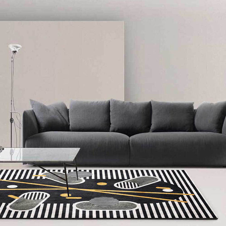 New striped pattern rug black and white polyester rug machine washable anti-slip rug for the bedroom | Bowlift
