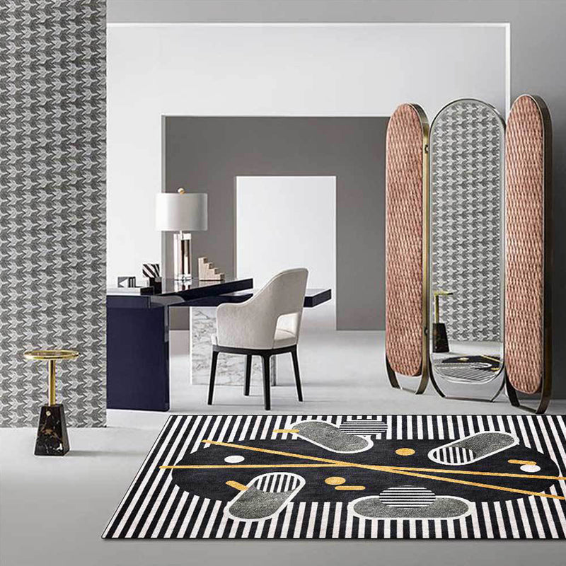 New striped pattern rug black and white polyester rug machine washable anti-slip rug for the bedroom | Bowlift