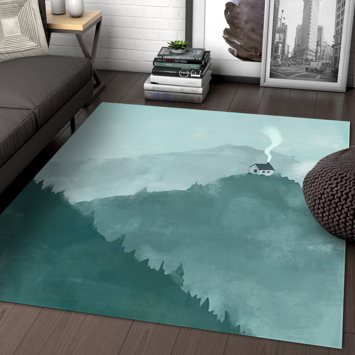 BowLift | Large Bedroom Rug Modern Geography Mountain House Pattern Rug Polyester Anti-Slip Back Rug