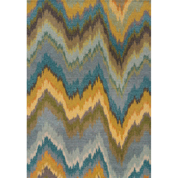 Minimalist modern rug in yellow and blue with abstract wave pattern rug polyester non-slip rug for home decor | Bowlift