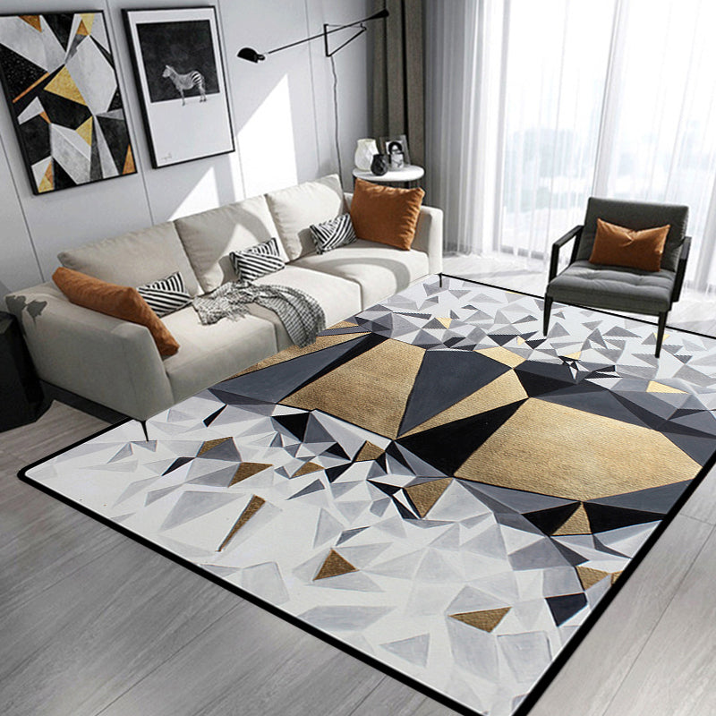 BowLift | Novelty Living Room Rug in Gray and Gold Geometric Irregular Shape Printed Rug Polyester Non-Slip Washable Rug