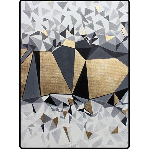 BowLift | Novelty Living Room Rug in Gray and Gold Geometric Irregular Shape Printed Rug Polyester Non-Slip Washable Rug