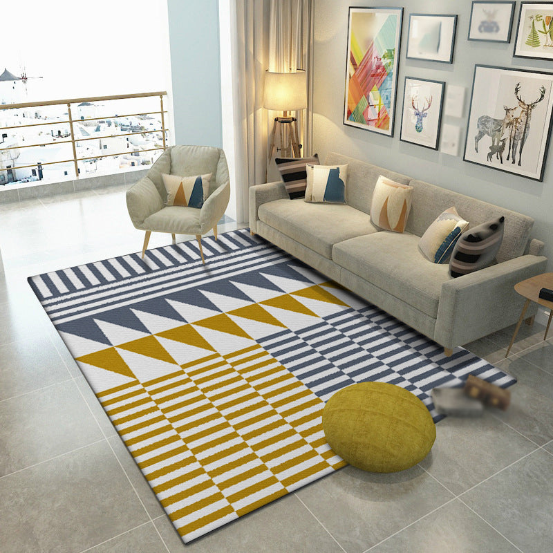 Yellow and gray bedroom rug Modern Geometry Triangle Stripe Pattern Rug Polyester Stain Resistant Rug | Bowlift