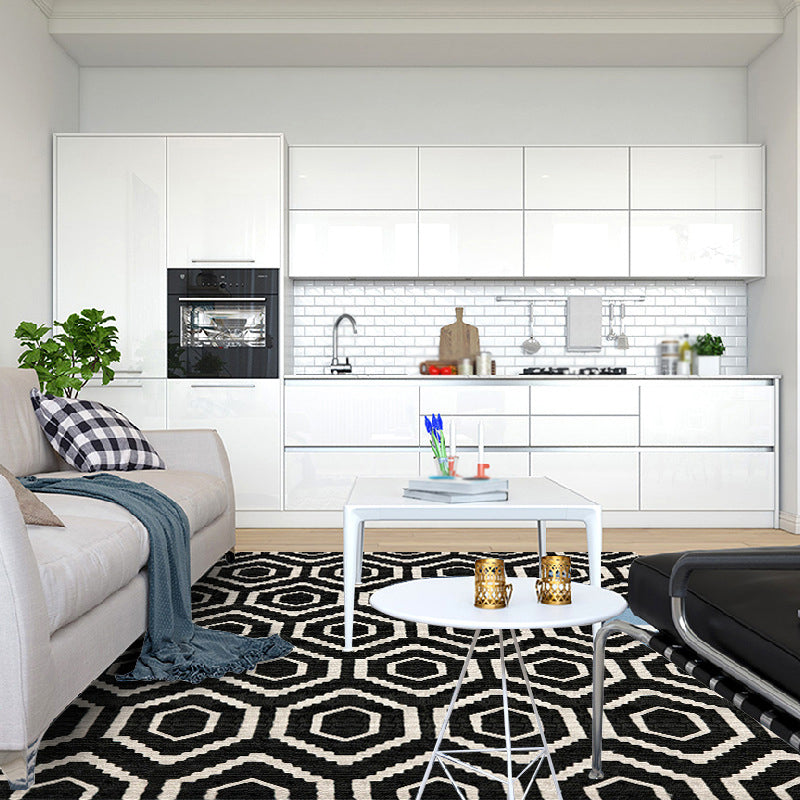 Nordic Modern Rug in Black Geometric Pattern Rug Polyester Machine Washable Non-Slip Rug for Home Decor | Bowlift