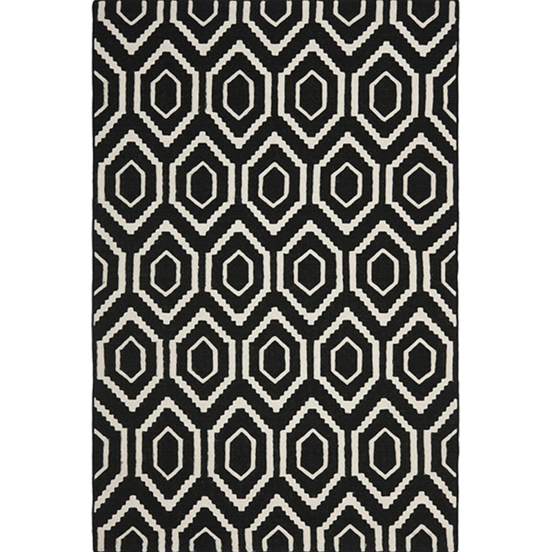 Nordic Modern Rug in Black Geometric Pattern Rug Polyester Machine Washable Non-Slip Rug for Home Decor | Bowlift