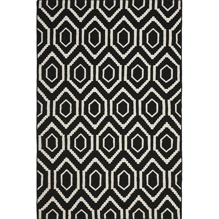 Nordic Modern Rug in Black Geometric Pattern Rug Polyester Machine Washable Non-Slip Rug for Home Decor | Bowlift