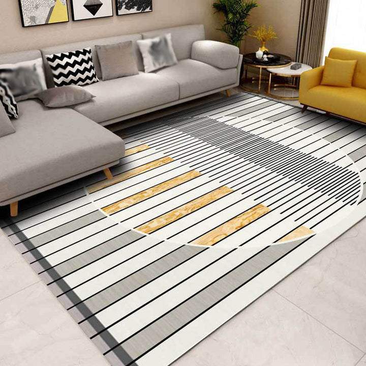 Modern rug for the living room in gray geometric circle stripe print rug polyester stain-resistant rug for the area | Bowlift