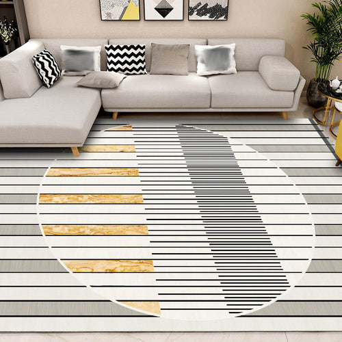 Modern rug for the living room in gray geometric circle stripe print rug polyester stain-resistant rug for the area | Bowlift