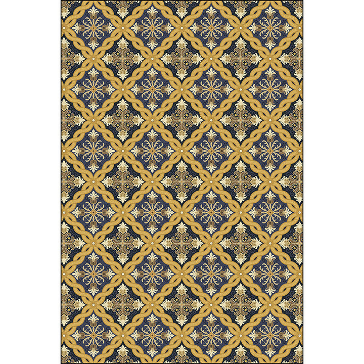 BowLift | Moroccan Living Room Carpet in Yellow Flower Ring Print Carpet Polyester Pet Friendly Non-Slip Area Rug