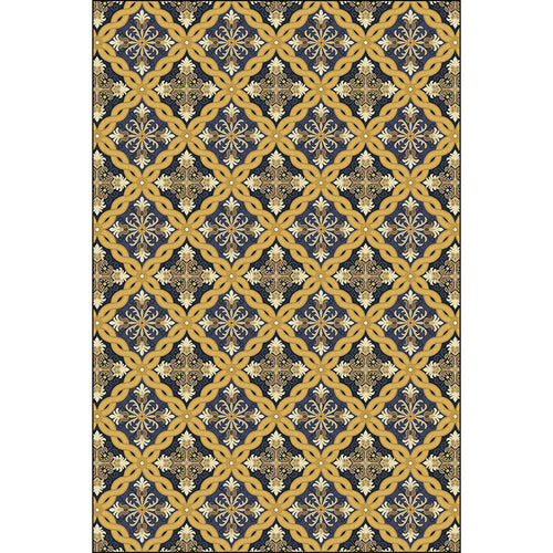 BowLift | Moroccan Living Room Carpet in Yellow Flower Ring Print Carpet Polyester Pet Friendly Non-Slip Area Rug