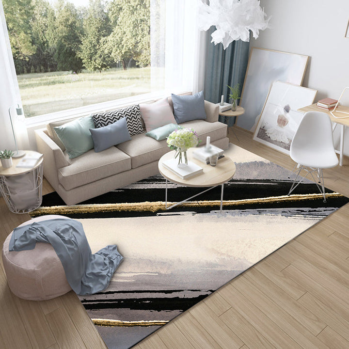 Modern living room rug in gray abstract striped pattern Rug Polyester non-slip backing Rug | Bowlift