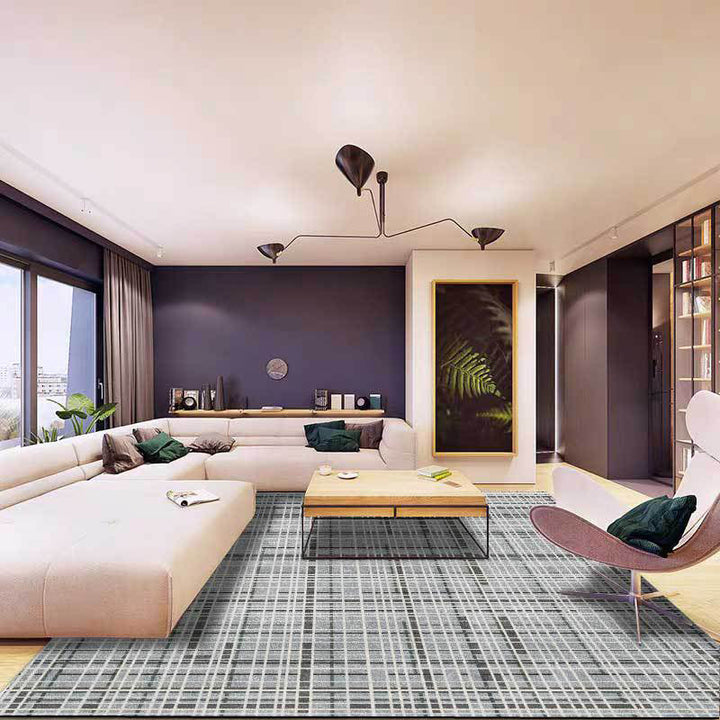Gray Novelty Rug Polyester Checkered Pattern Rug Washable Non-Slip Back Rug for Living Room | Bowlift
