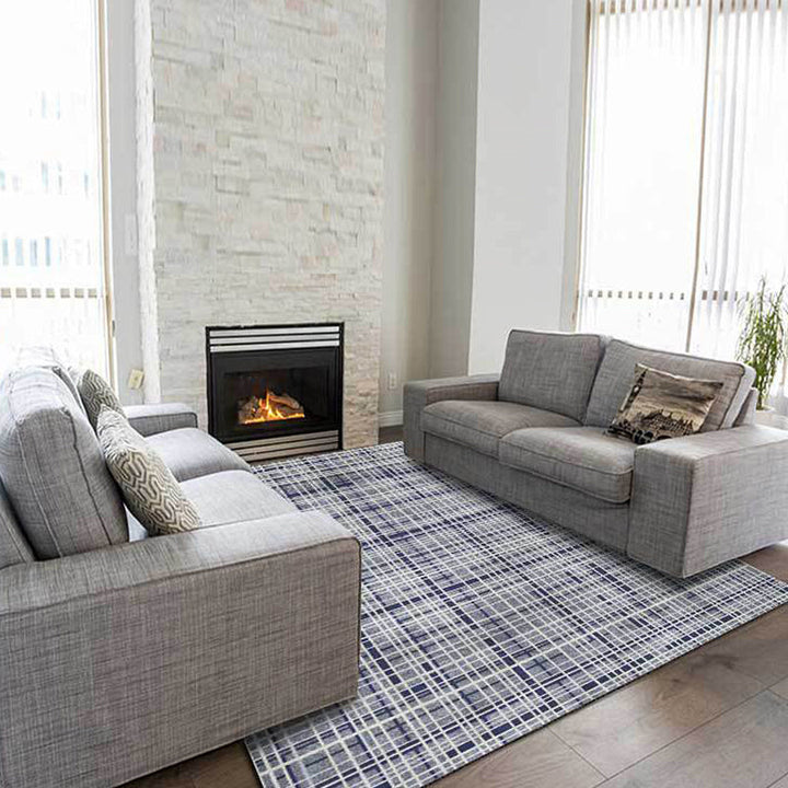 Gray Novelty Rug Polyester Checkered Pattern Rug Washable Non-Slip Back Rug for Living Room | Bowlift