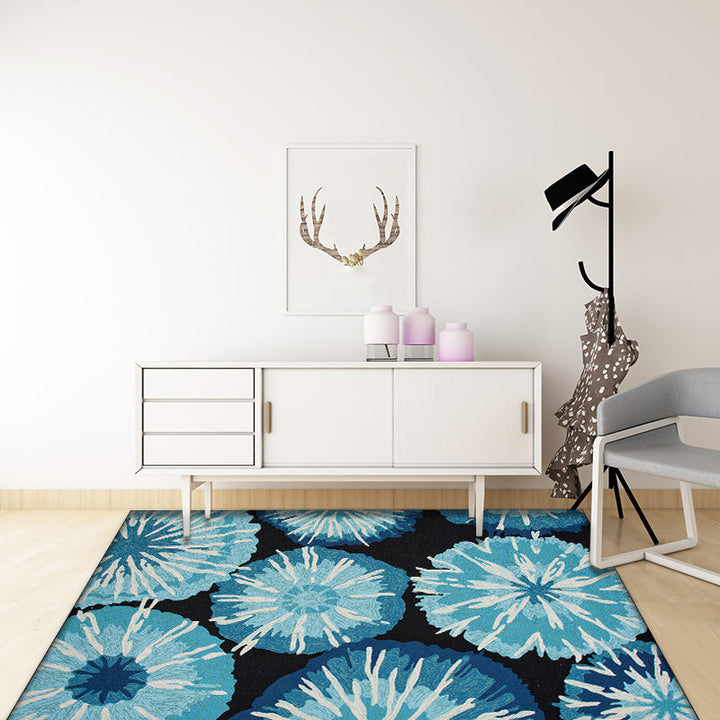 New Flower Print Rug Yellow and Blue Polyester Rug Machine Washable Non-Slip Rug for the Bedroom | Bowlift
