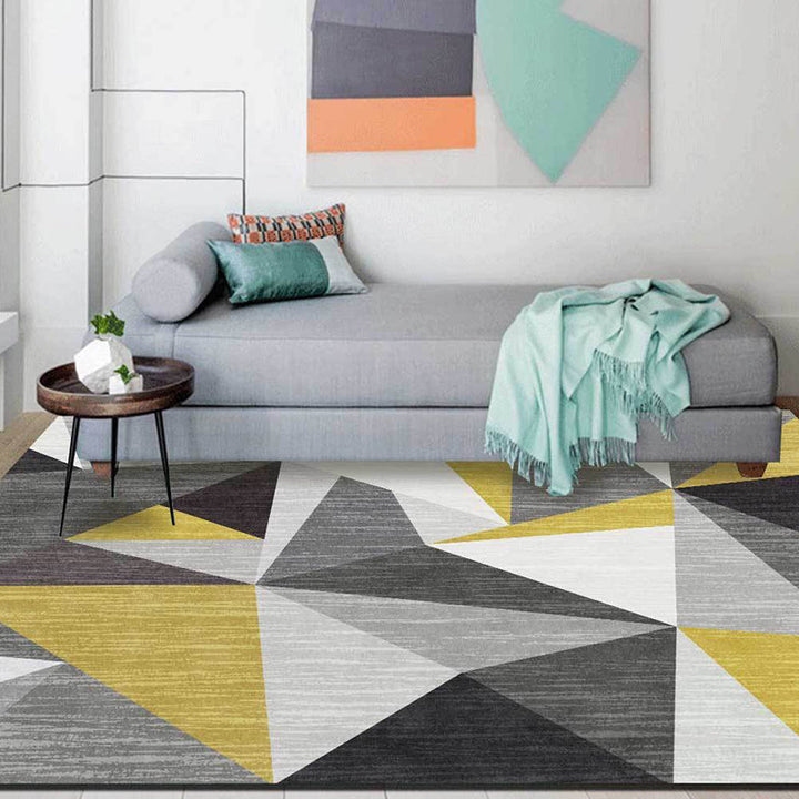 Funky geometric pattern rug gray and golden Nordic rug polyester washable non-slip backing rug for living room | Bowlift