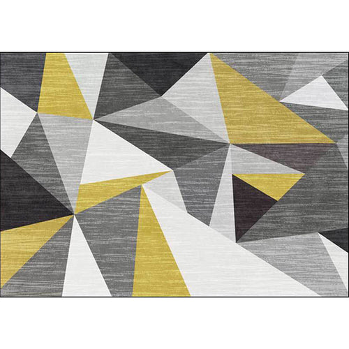 Funky geometric pattern rug gray and golden Nordic rug polyester washable non-slip backing rug for living room | Bowlift