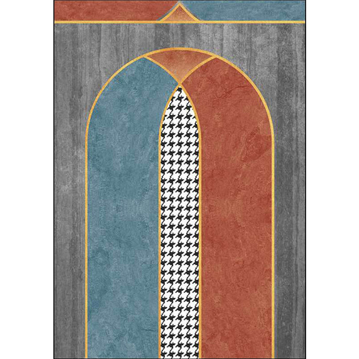 Red and gray novelty rug polyester color block and houndstooth pattern rug washable non-slip backing rug for the living room | Bowlift