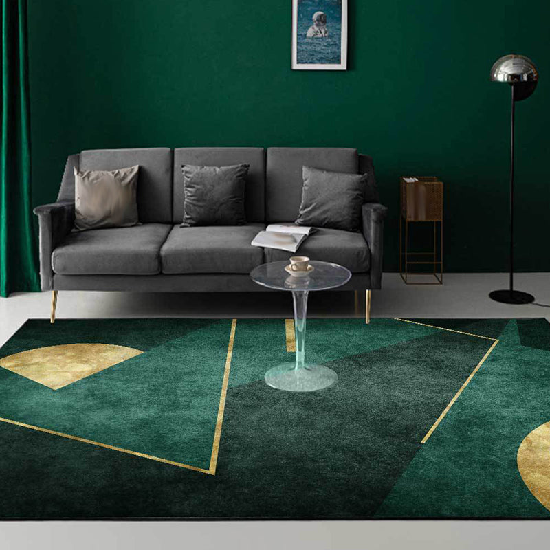 Nordic Geometric Pattern Rug Green Polyester Rug Machine Washable Non-Slip Rug for the Bedroom | Bowlift