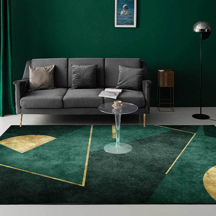 Nordic Geometric Pattern Rug Green Polyester Rug Machine Washable Non-Slip Rug for the Bedroom | Bowlift