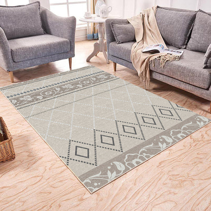 BowLift | Brown and White Bedroom Rug Southwest Geometric Diamond Stripe Pattern Rug Polyester Pet-Friendly Rug