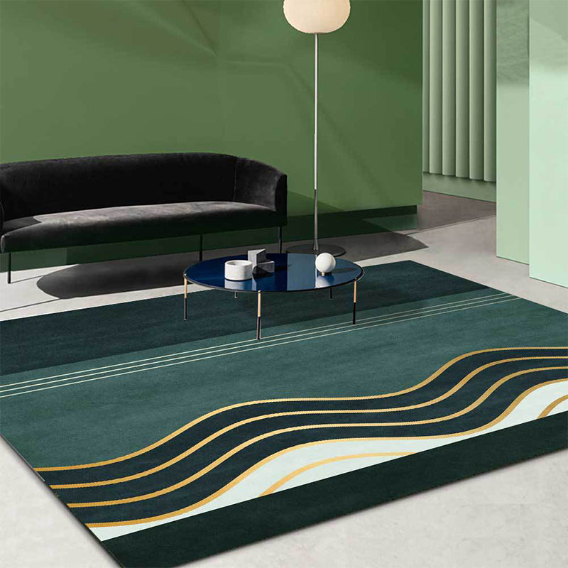 Green contemporary carpet polyester swirl stripe pattern carpet washable non-slip backing carpet for the living room | Bowlift
