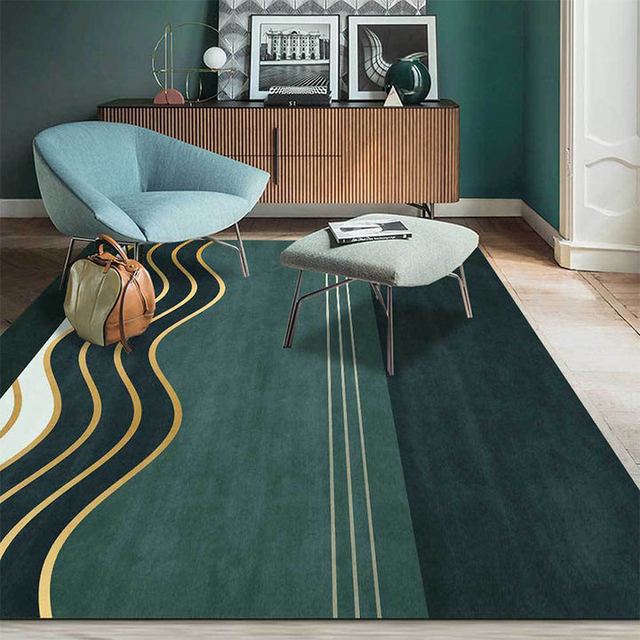 Green contemporary carpet polyester swirl stripe pattern carpet washable non-slip backing carpet for the living room | Bowlift
