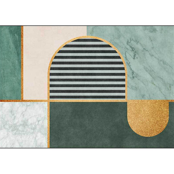 Modern marble surface pattern rug with stripes green, polyester rug, machine washable, non-slip area rug for the bedroom | Bowlift