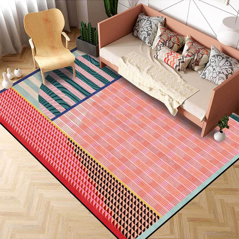 Pink Bedroom Carpet Modern Color Box Geometry Stripe Pattern Carpet Polyester Stain Resistant Carpet | Bowlift