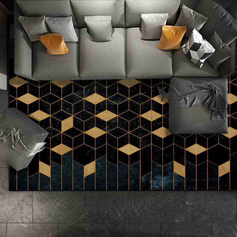 Scandinavian Modern Rug in Black Geometric Diamond Pattern Rug Polyester Non-Slip Back Rug for Home Decor | Bowlift