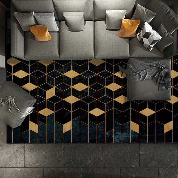 Scandinavian Modern Rug in Black Geometric Diamond Pattern Rug Polyester Non-Slip Back Rug for Home Decor | Bowlift