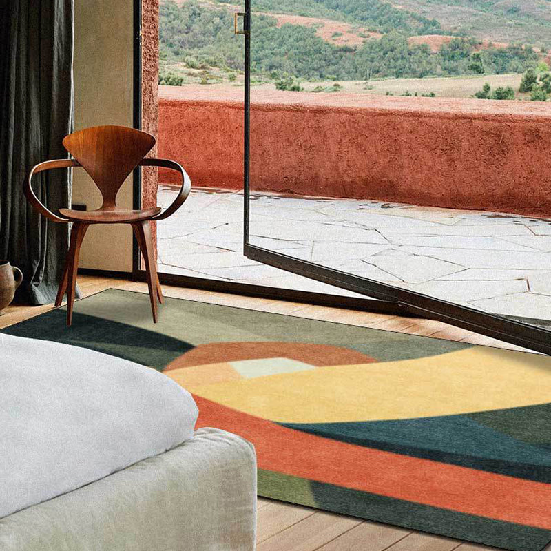 BowLift | Novelty Living Room Rug Colorful Block Print Rug Polyester Stain Resistant Washable Area Rug
