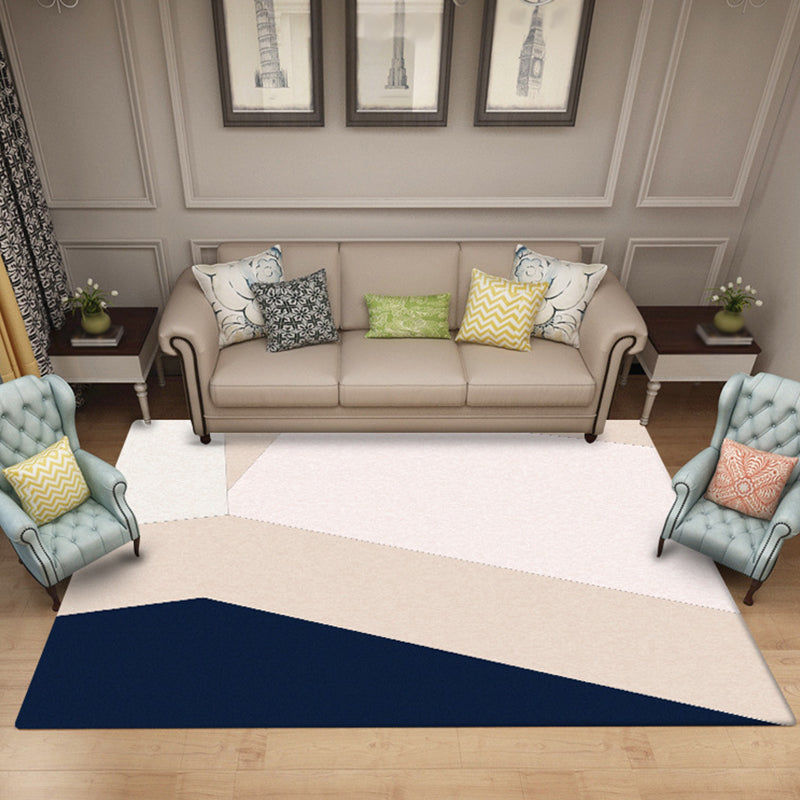 Ivory Bedroom Rug Modern Color Block Pattern Rug Polyester Washable Non-Slip Back Rug | Bowlift