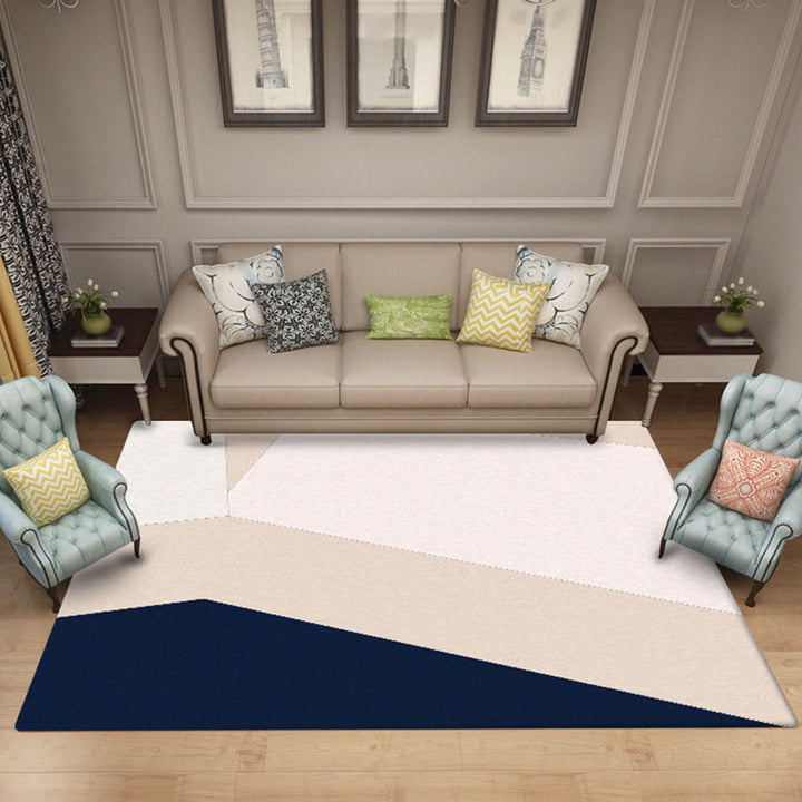 Ivory Bedroom Rug Modern Color Block Pattern Rug Polyester Washable Non-Slip Back Rug | Bowlift