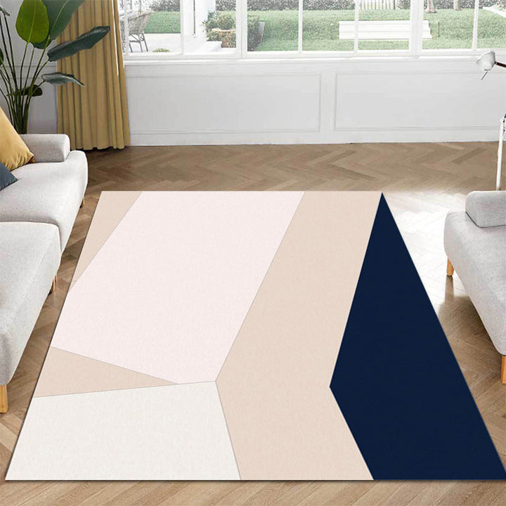 Ivory Bedroom Rug Modern Color Block Pattern Rug Polyester Washable Non-Slip Back Rug | Bowlift