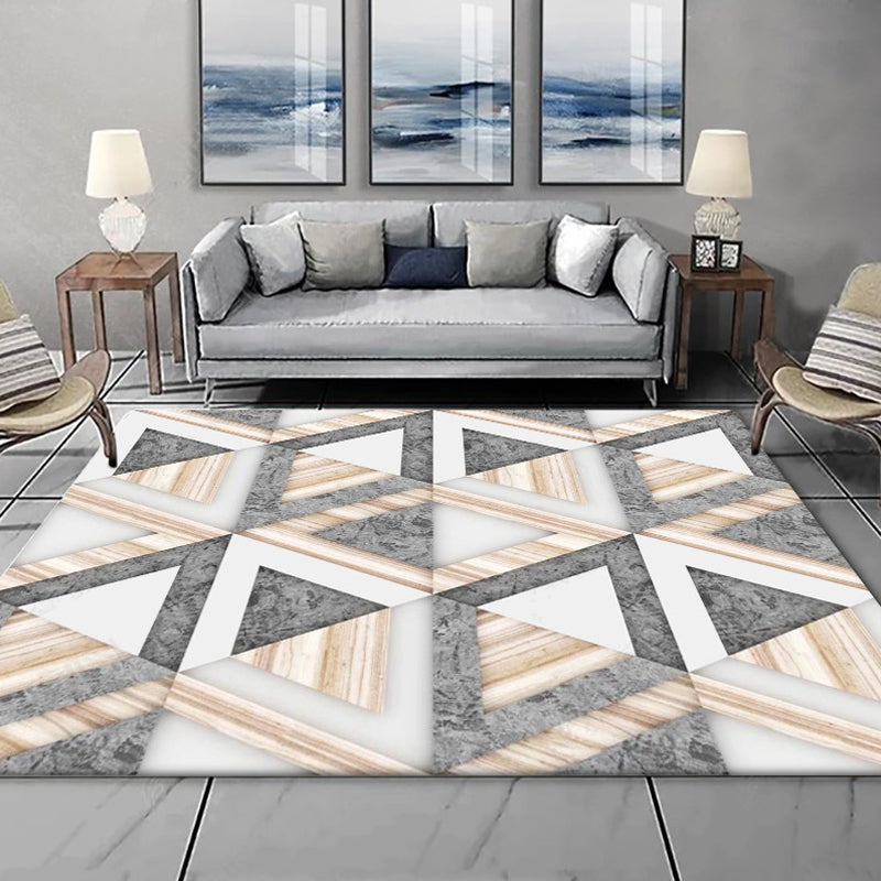 Simple modern rug in gray and white geometry marble pattern rug polyester washable rug for home decor | Bowlift