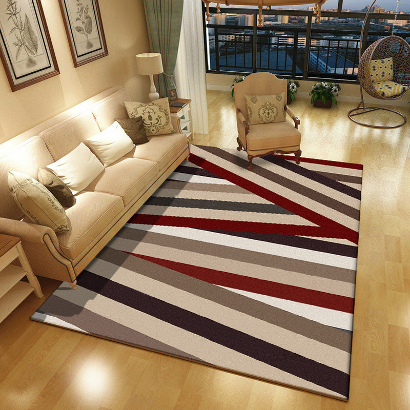 BowLift | Novelty living room rug in brown with geometric stripe design rug polyester non-slip backing washable rug