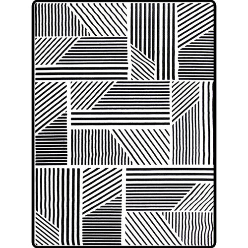 Modern living room rug in black and white with geometric stripe pattern rug polyester machine washable area rug | Bowlift