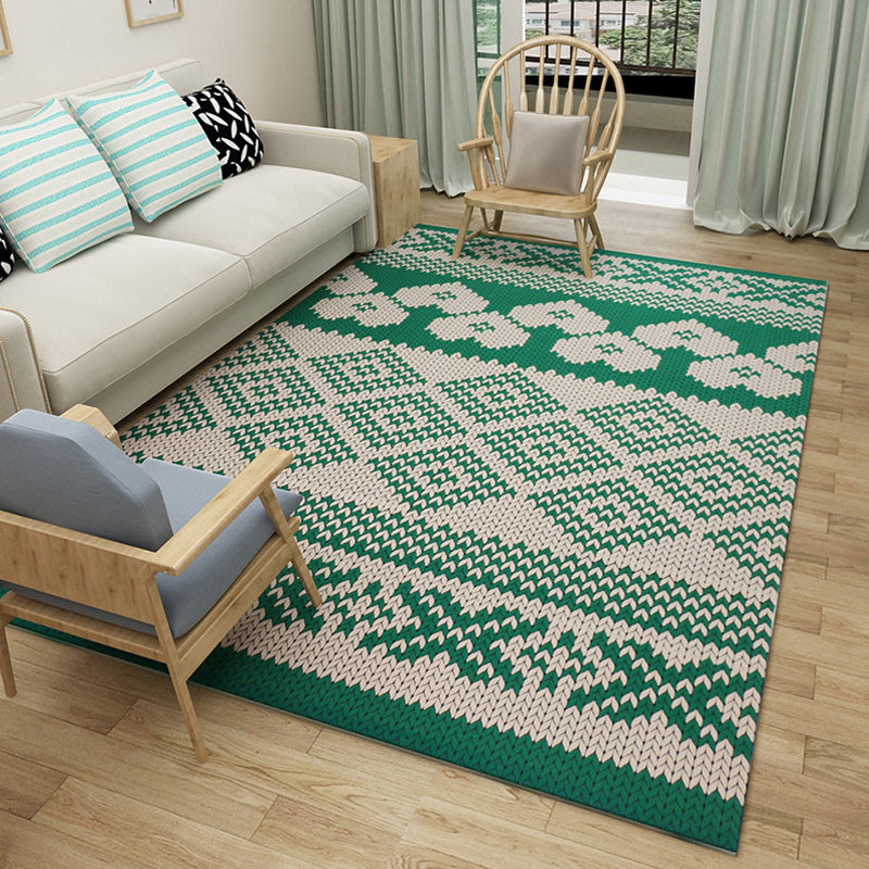 BowLift | Green and white bedroom carpet southwestern geometric animal pattern rug polyester non-slip rug
