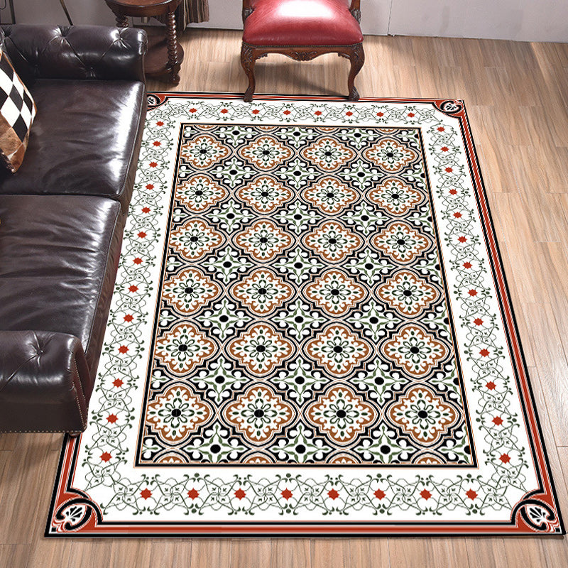 Persian Moroccan Carpet in Brown Geometric Floral Pattern Carpet Polyester Non-Slip Back Carpet for Home Decor | Bowlift