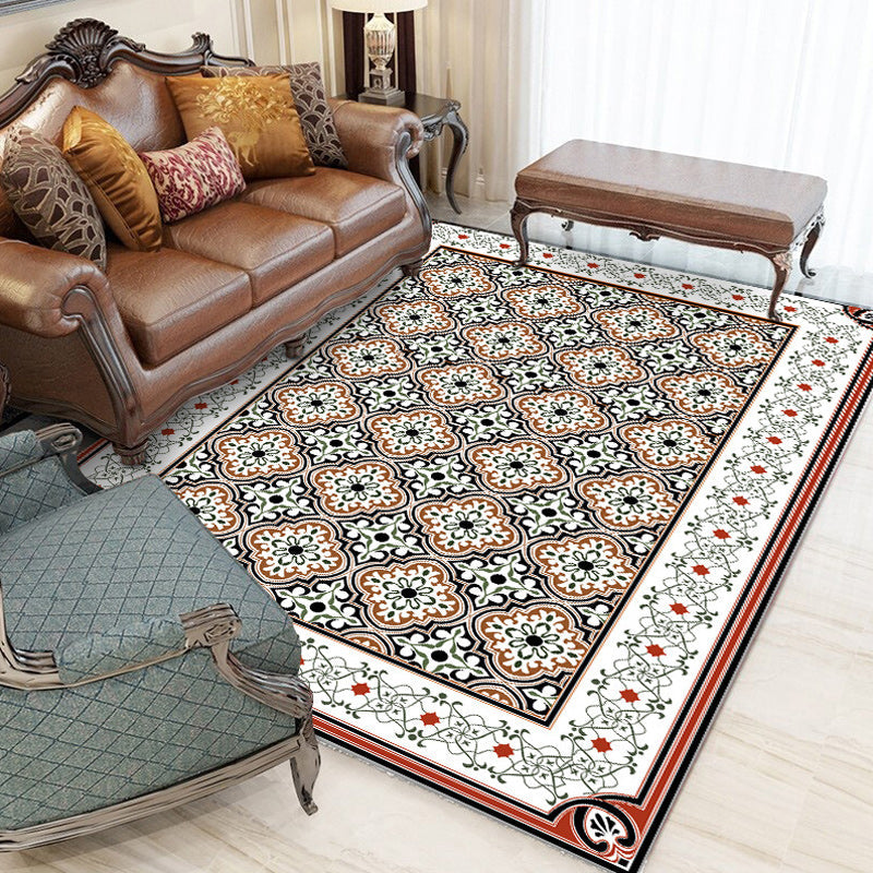 BowLift | Persian Moroccan Carpet in Brown Geometric Floral Pattern Carpet Polyester Anti-Slip Back Carpet for Home Decoration