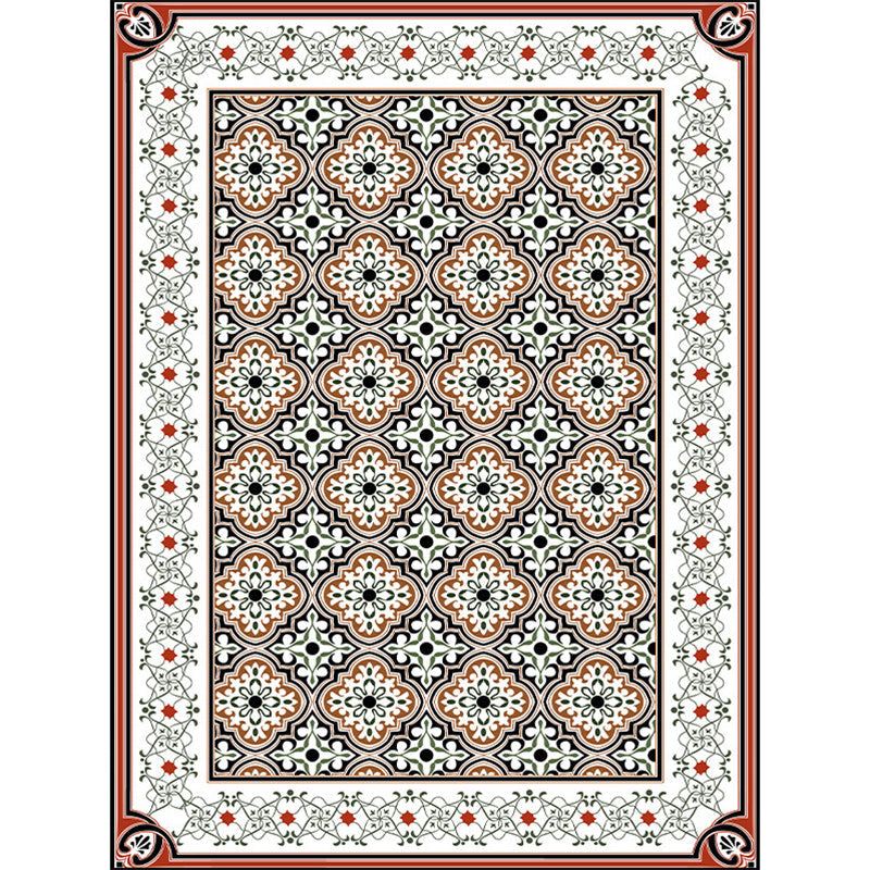 Persian Moroccan Carpet in Brown Geometric Floral Pattern Carpet Polyester Non-Slip Back Carpet for Home Decor | Bowlift