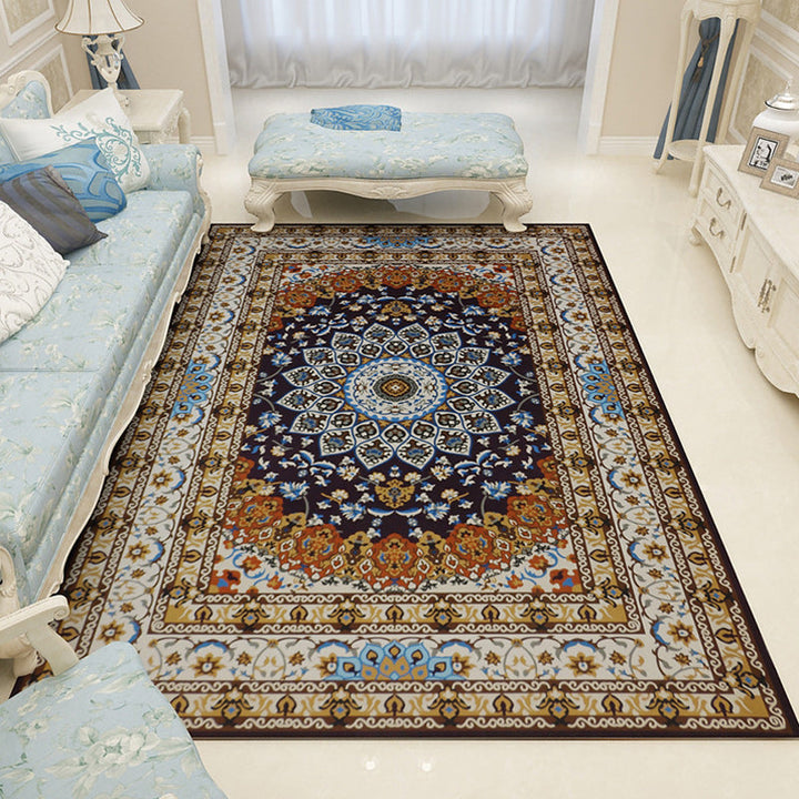 BowLift | Moroccan Living Room Rug in Blue and Brown Medallion Floral Pattern Print Rug Polyester Pet-Friendly Rug