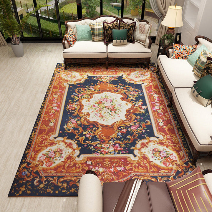 BowLift | Moroccan Living Room Rug in Blue and Brown Medallion Floral Pattern Print Rug Polyester Pet-Friendly Rug