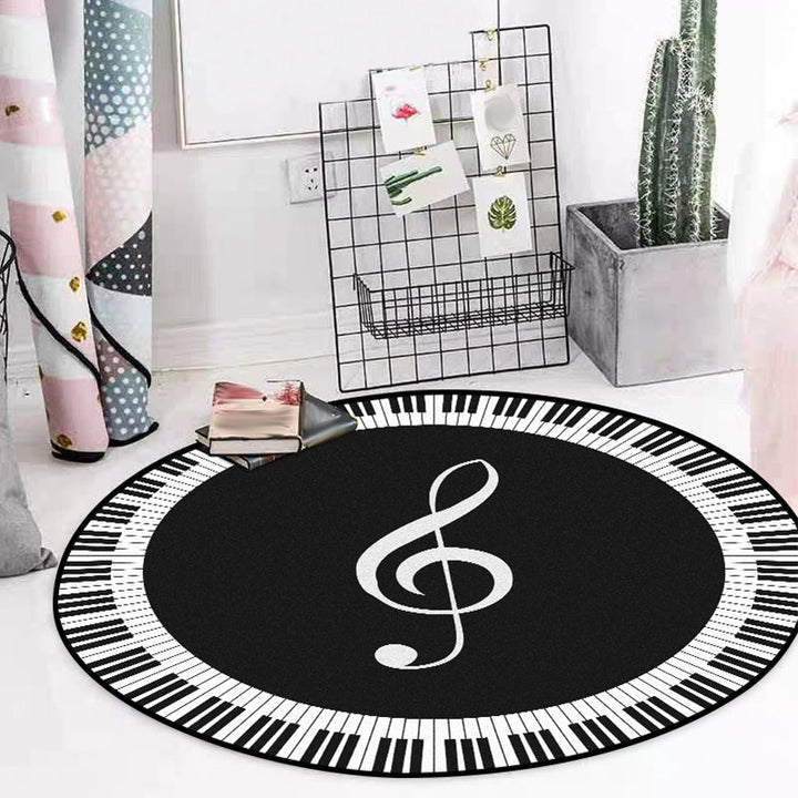 Black-white modern rug polyester note and piano pattern rug washable non-slip backing rug for the living room | Bowlift